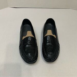 SAS Black Crocodile Pattern Loafers Woman’s Size 10.5